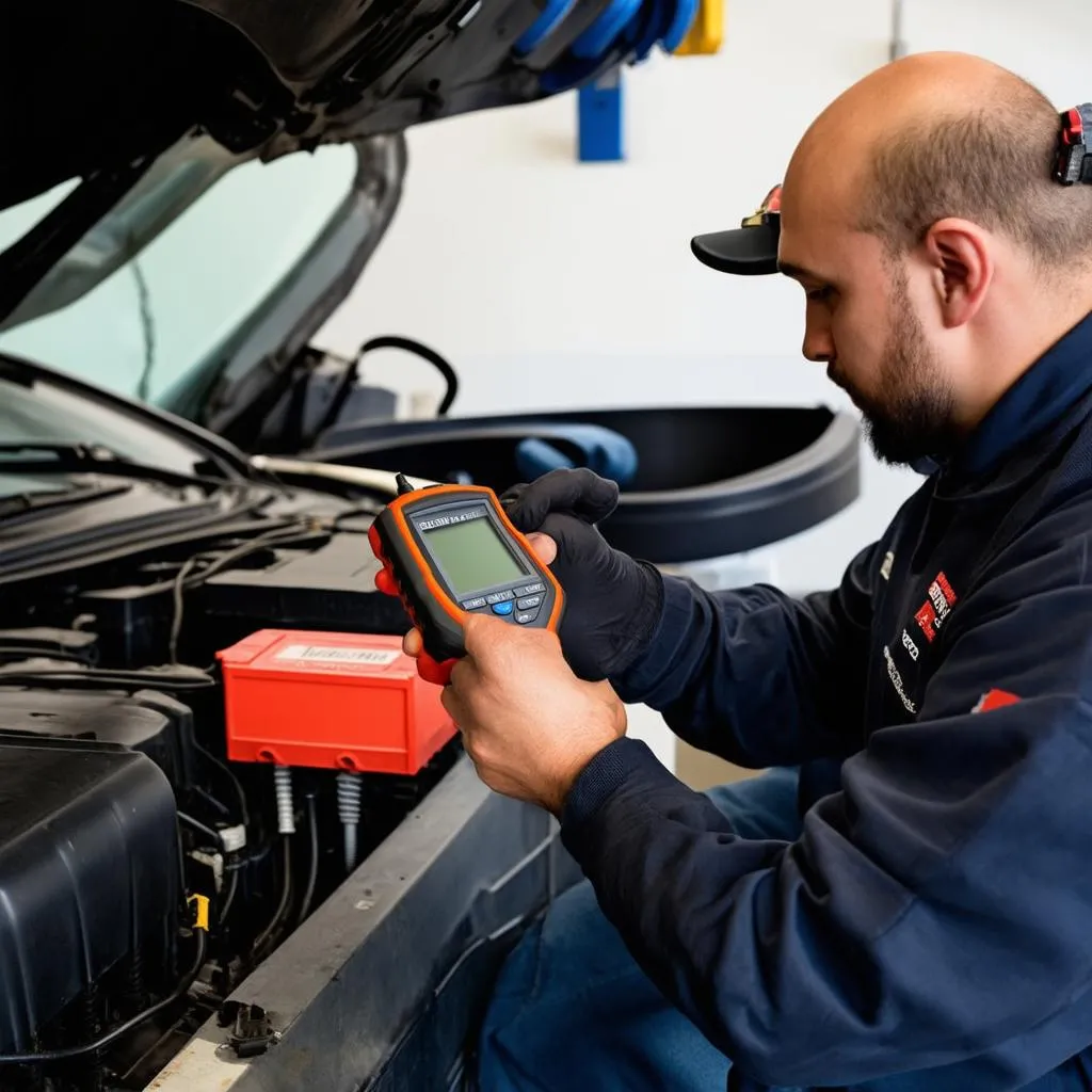 Mechanic Using OBD Scanner