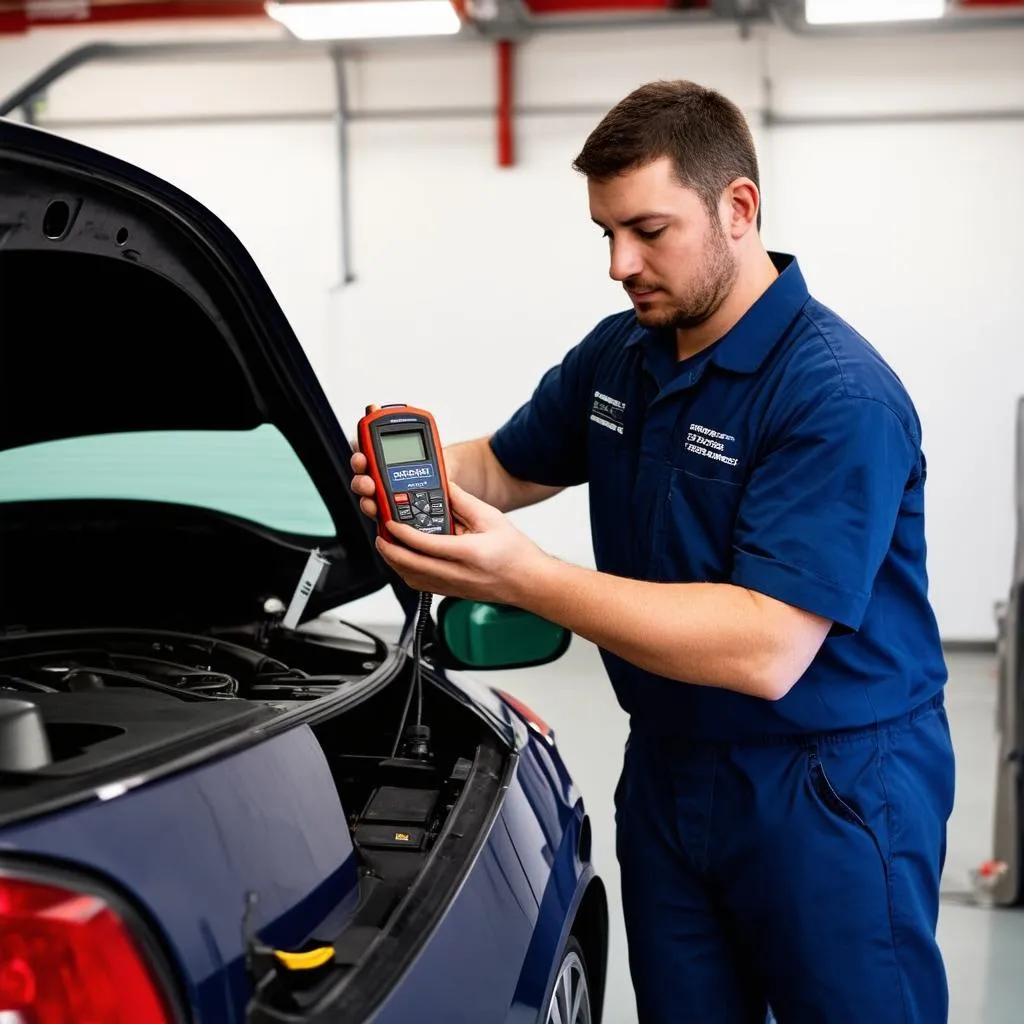 Mechanic Using OBD Scanner