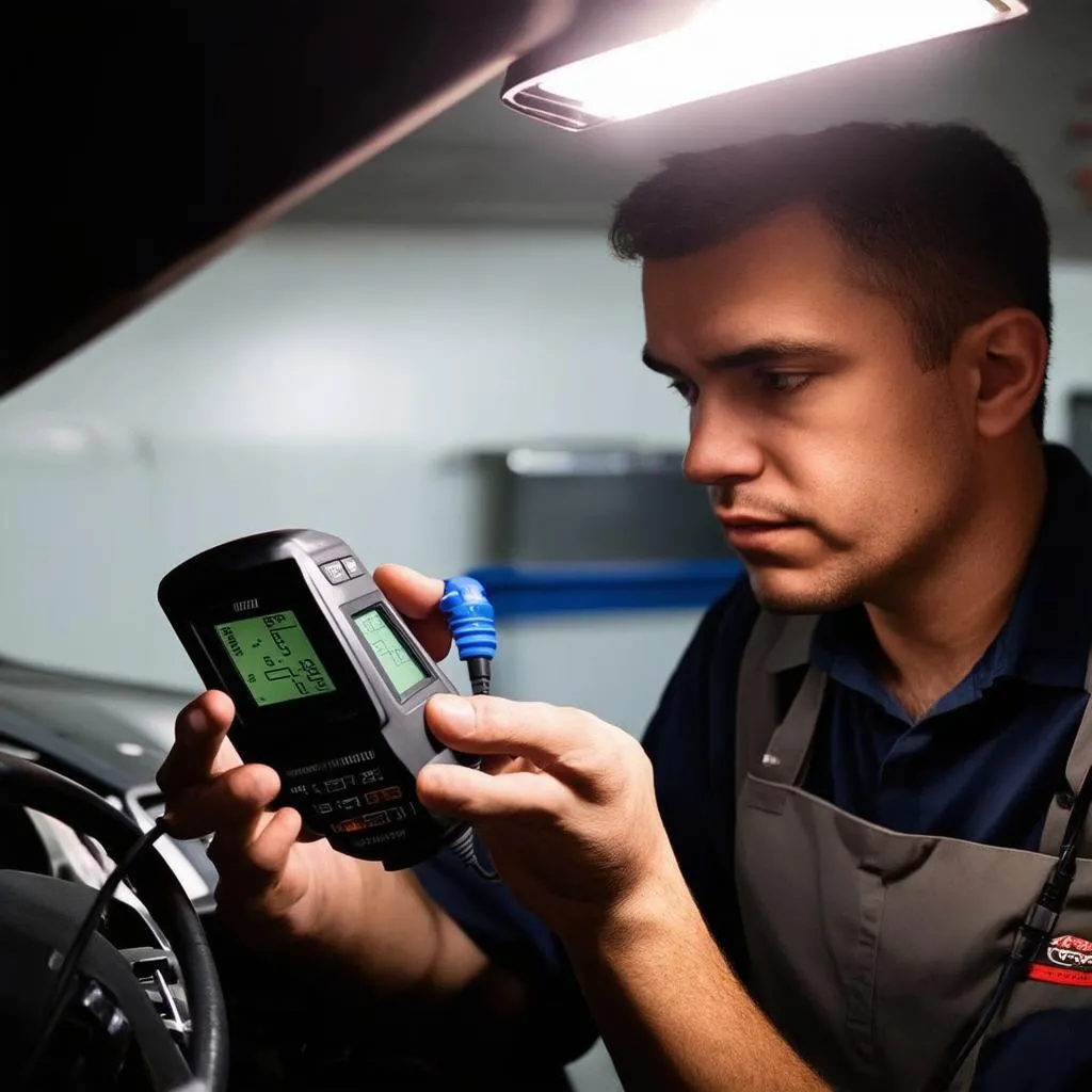 Mechanic Using OBD Scanner on RAV4