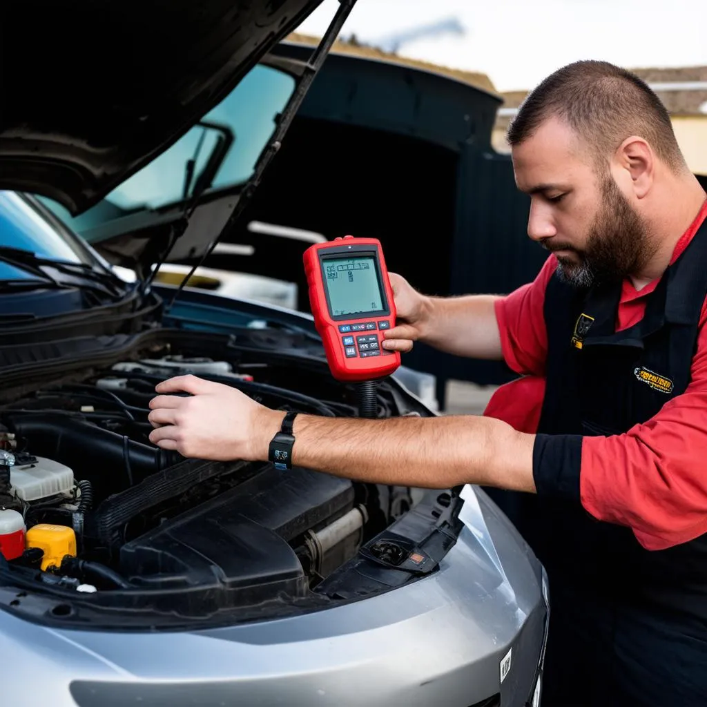 Mechanic Using OBD Scanner