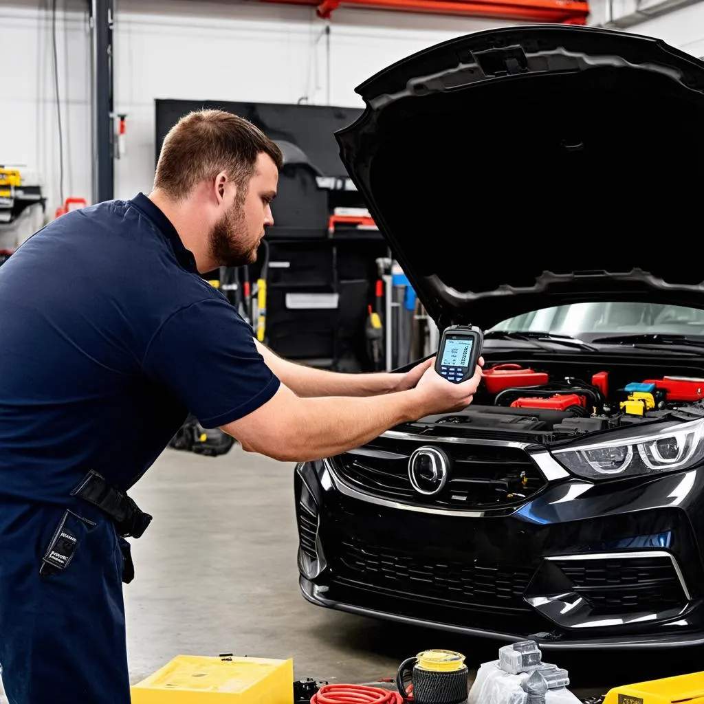 Mechanic Using OBD Scanner