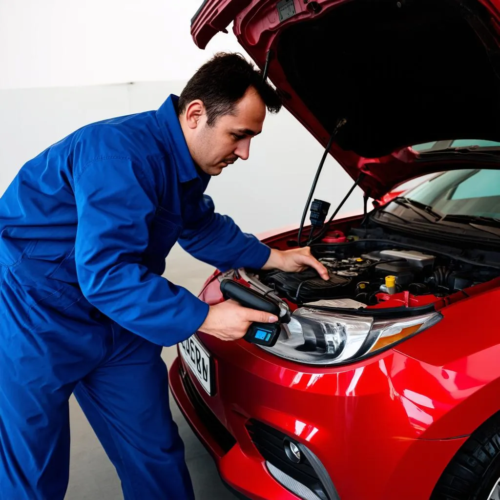 Mechanic Using OBD Scanner