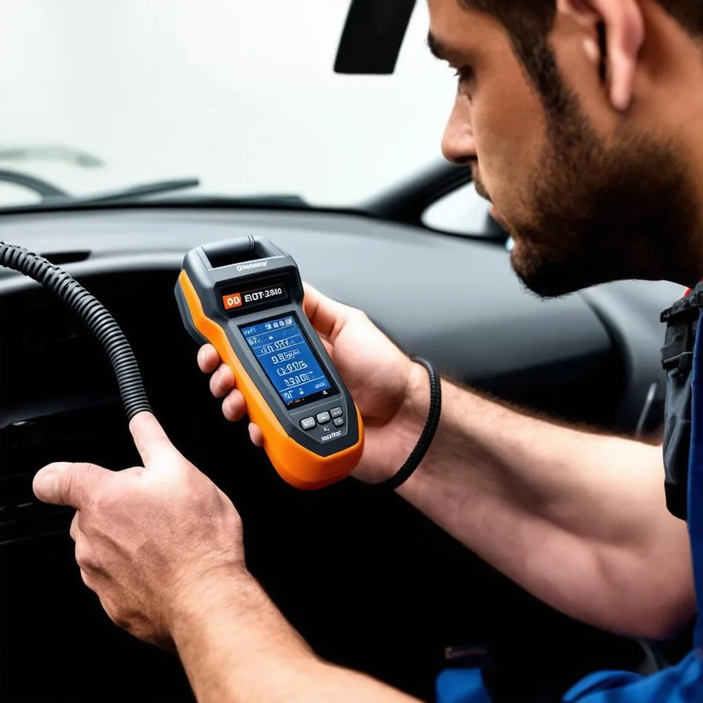 Mechanic Using OBD Scanner