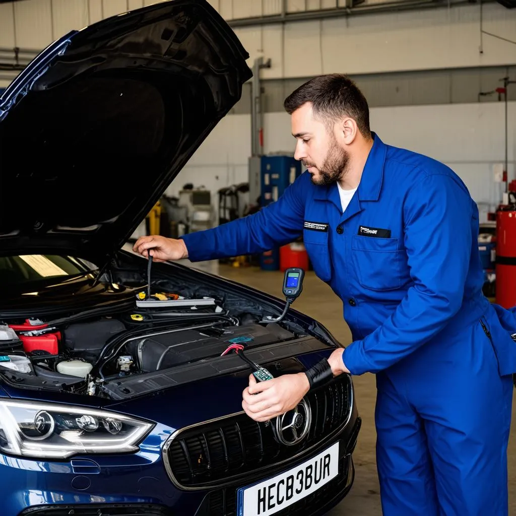 Mechanic Using OBD Scanner