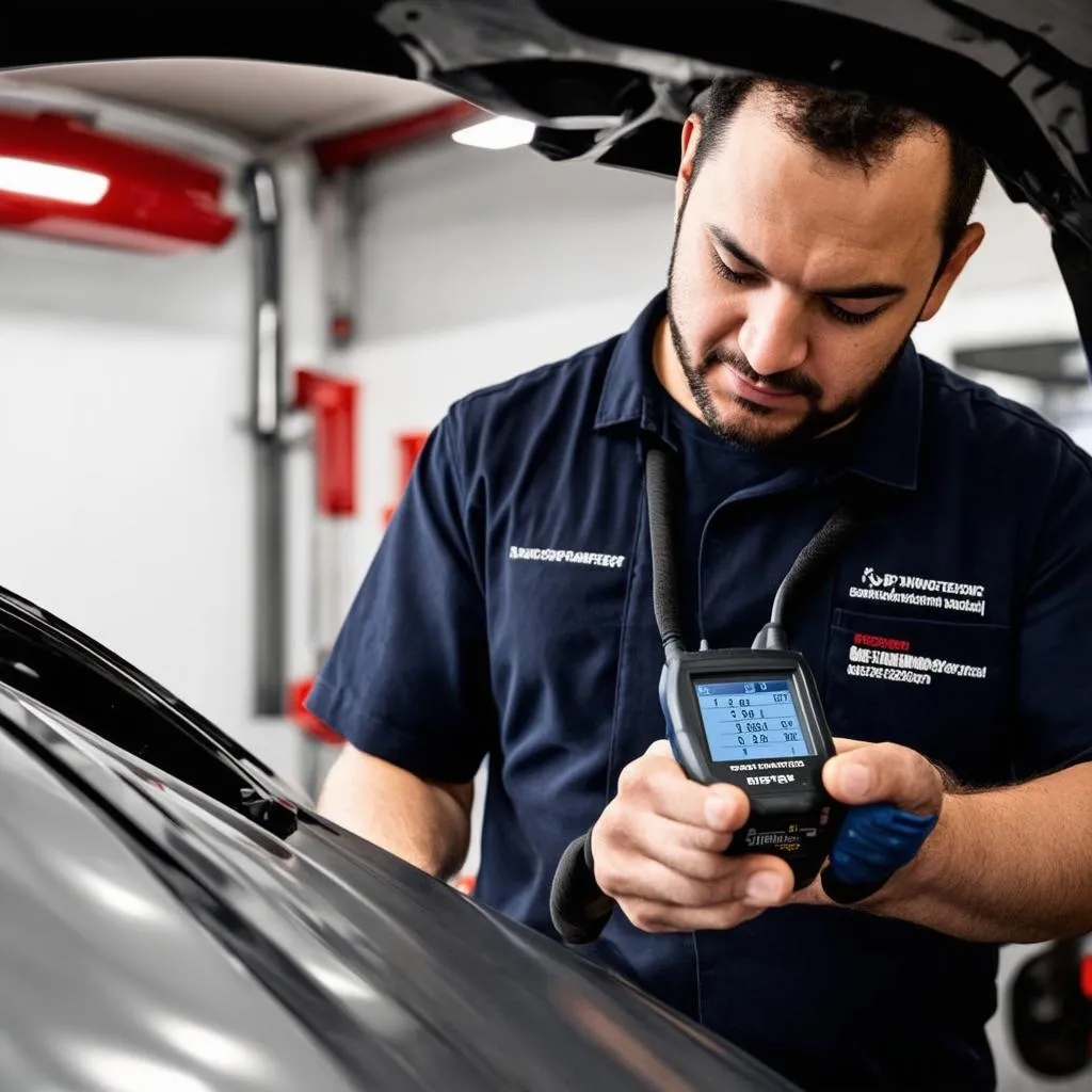 Mechanic Using OBD Scanner