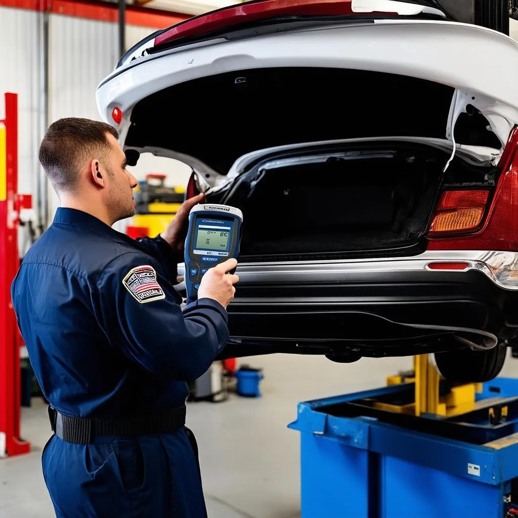 Mechanic Using an OBD Scanner on a Chrysler