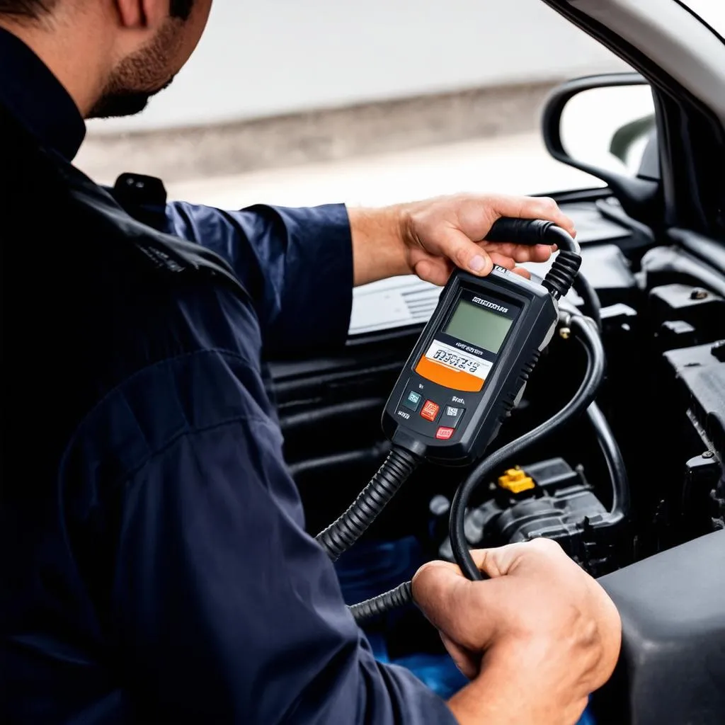 Mechanic Using OBD Scanner