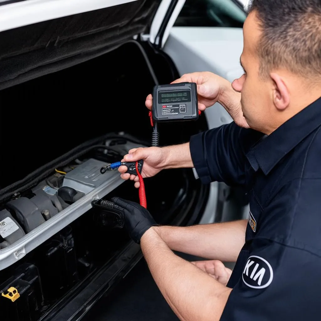 Mechanic Using OBD Scanner on Kia Optima