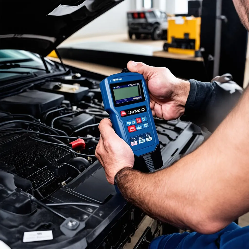 Mechanic using OBD scanner