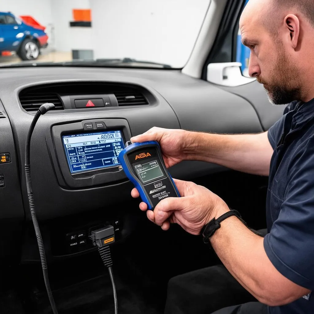 Mechanic Using OBD Scanner