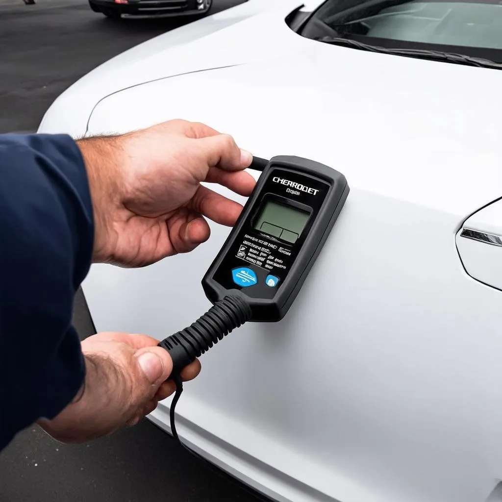 Mechanic using OBD Scanner on Chevrolet Malibu