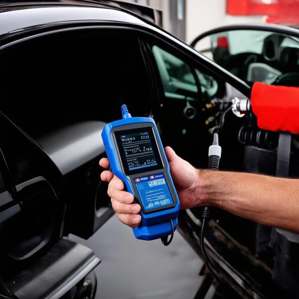 Mechanic Using OBD Scanner on Corsa D