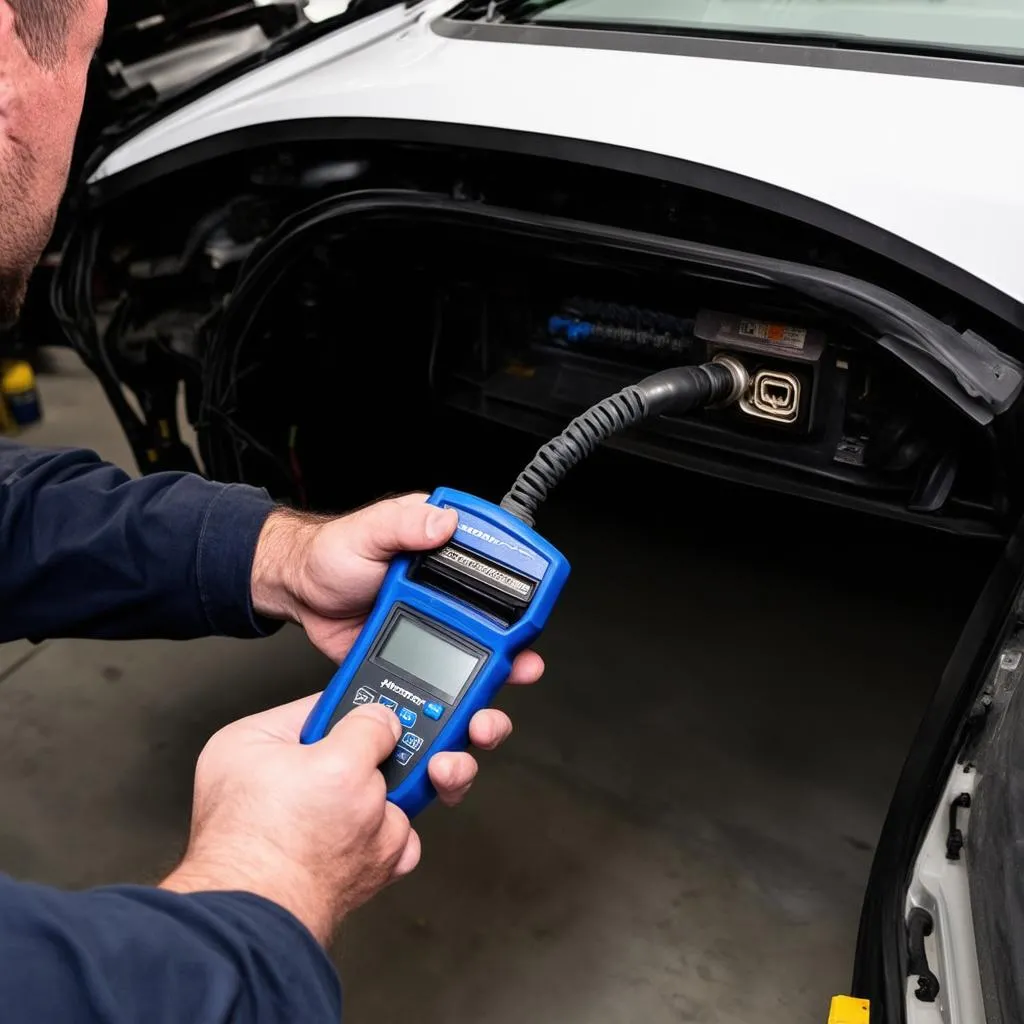 Mechanic connecting a dealer level scan tool to a Honda Civic