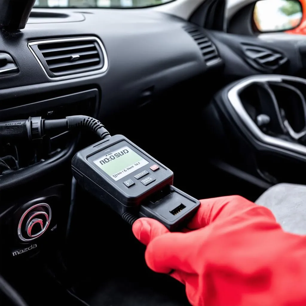 Mechanic using OBD scanner