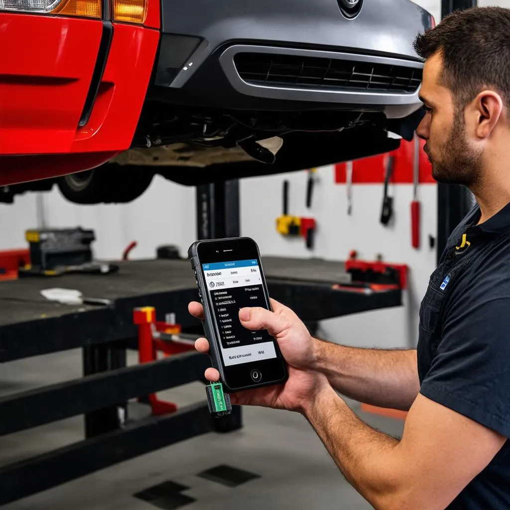 Mechanic Using OBD Scanner on Phone