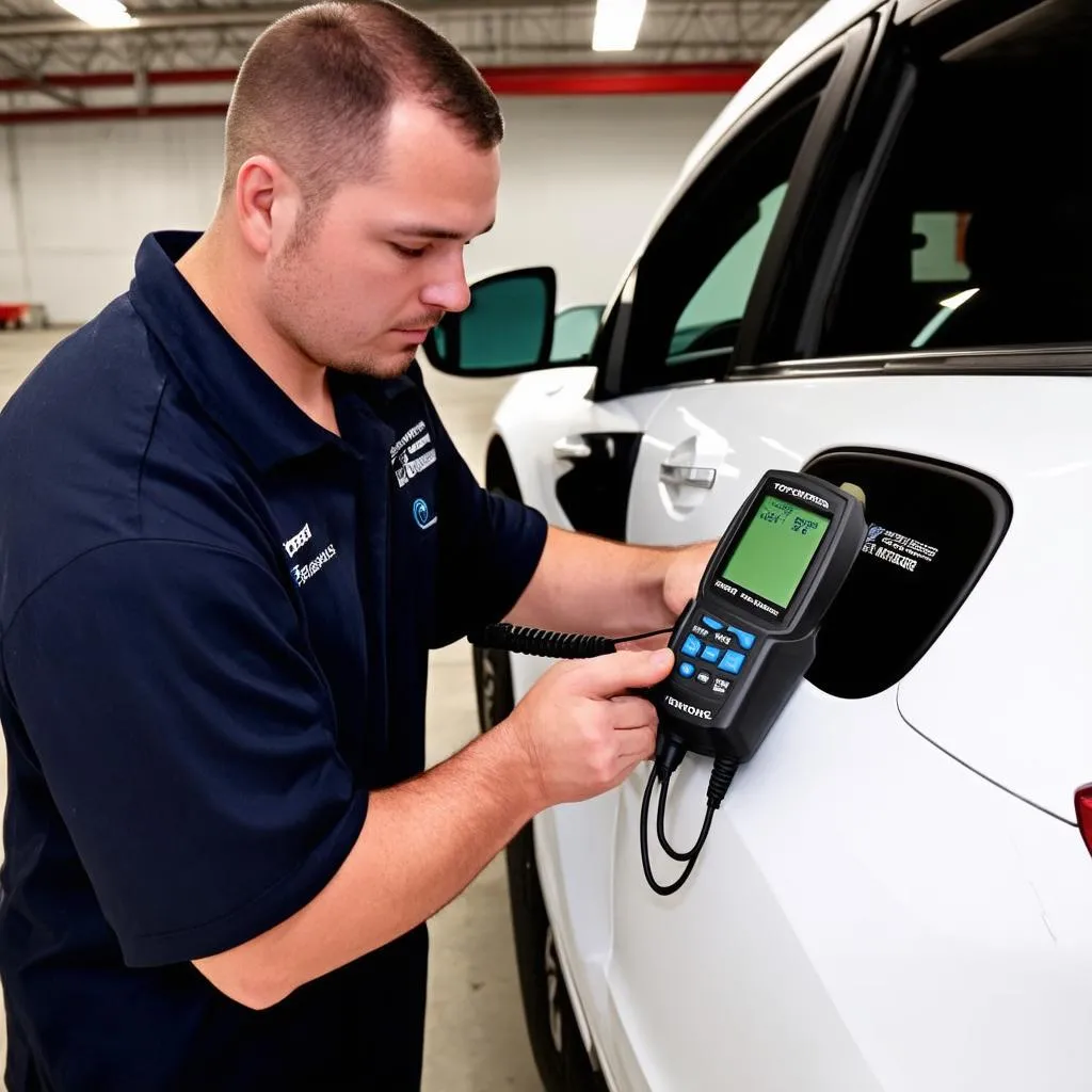 Mechanic Using OBD Scanner on RAV4