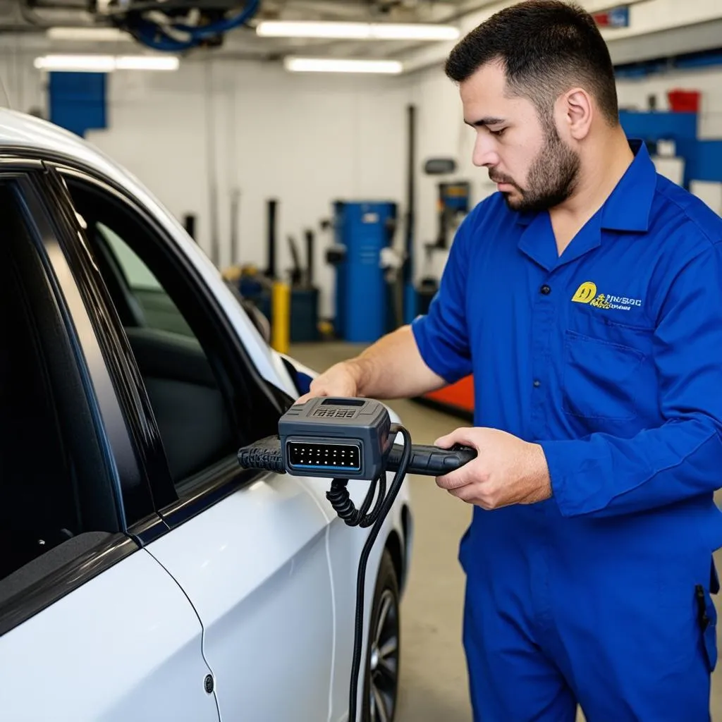 Mechanic Using OBD2 Scanner