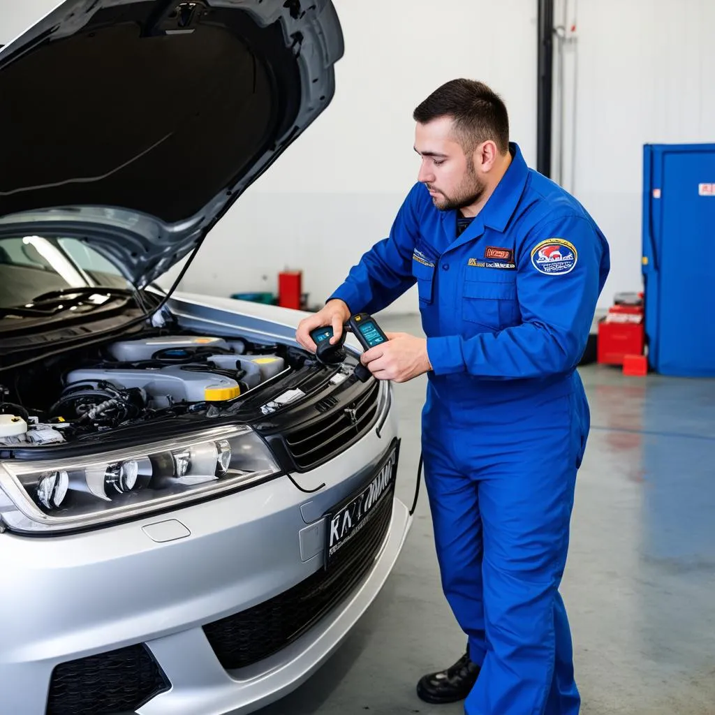 Mechanic Using OBD2 Scanner