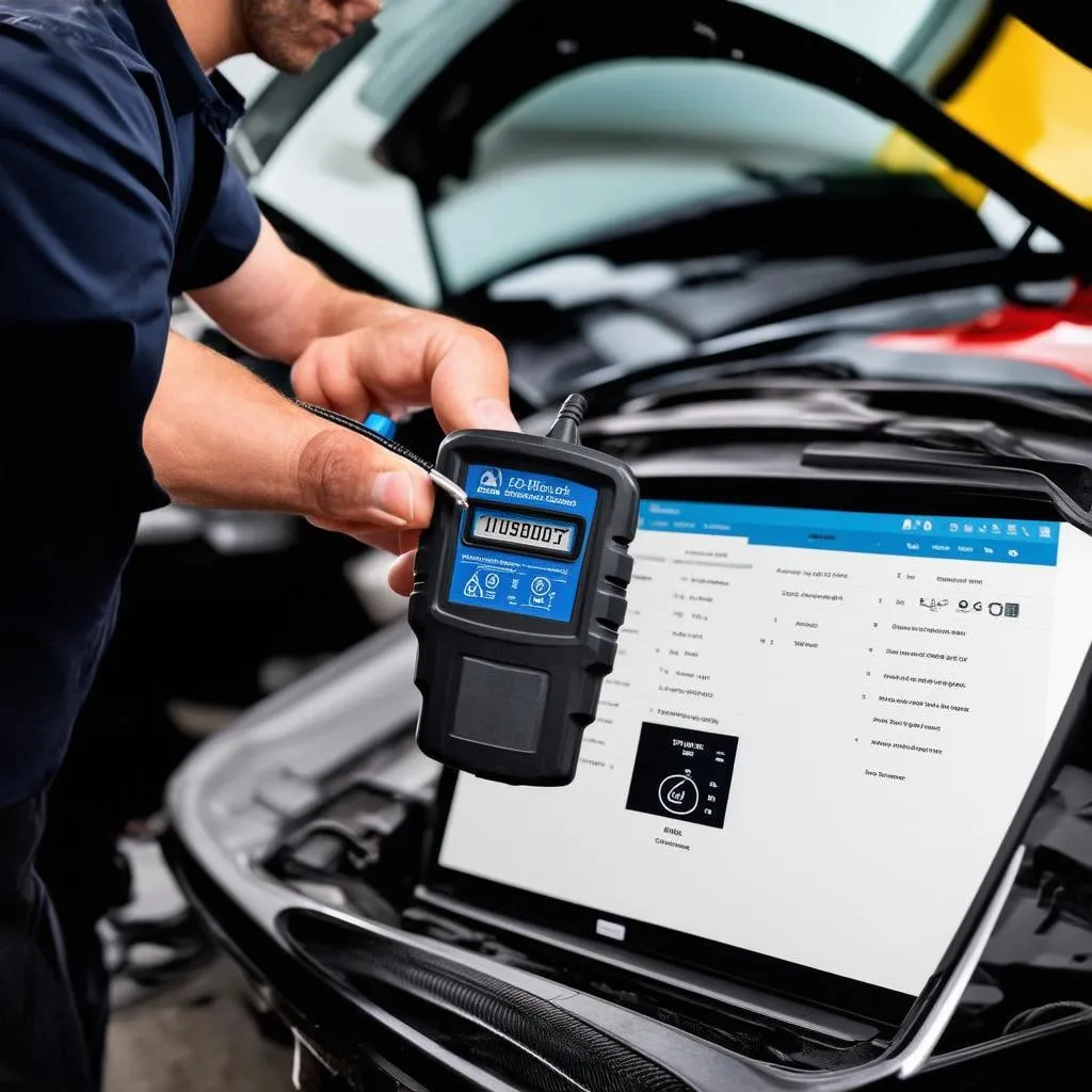 Mechanic using OBD2 Scanner