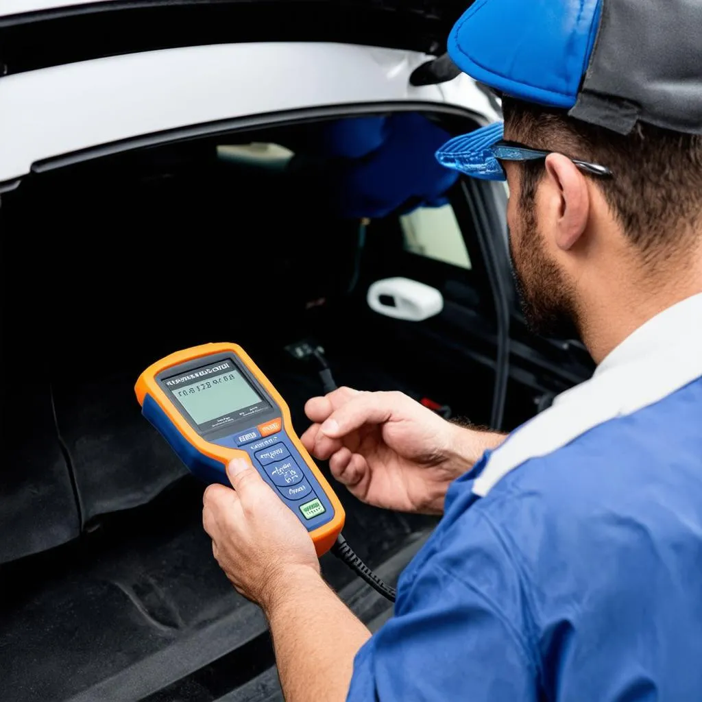 Mechanic Using OBD2 Scanner