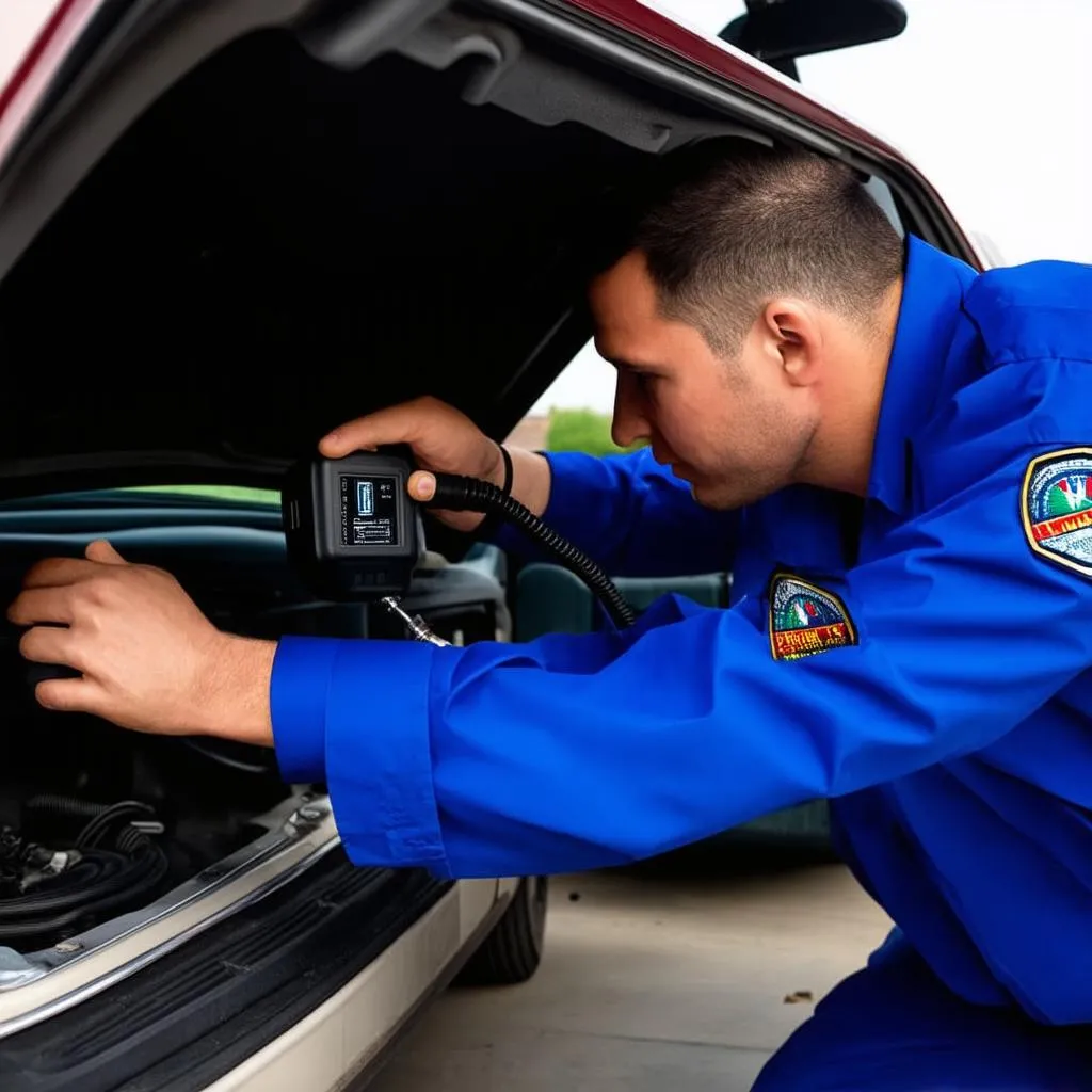 Mechanic using OBD2 scanner