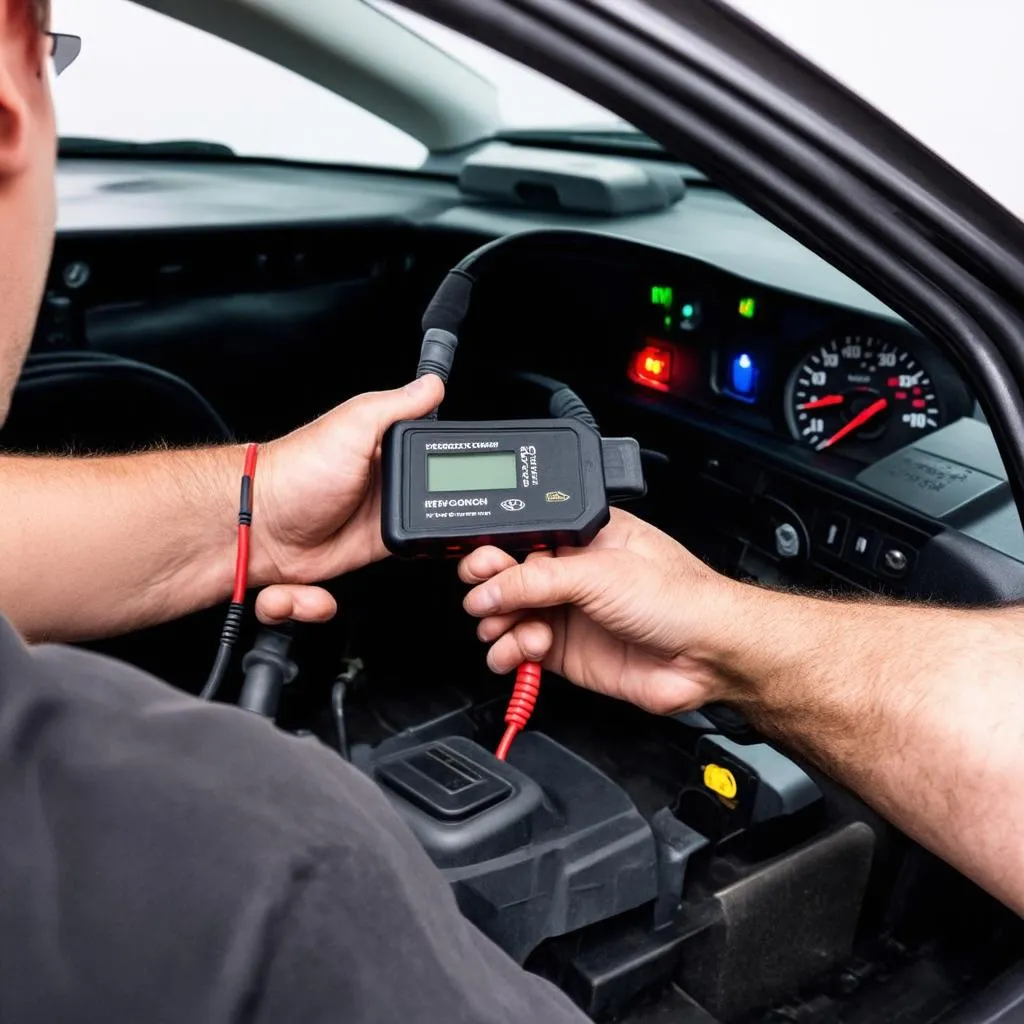 Mechanic Using OBD2 Scanner