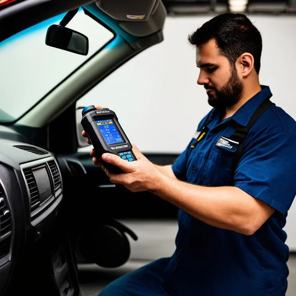 Mechanic with Professional OBD Scanner