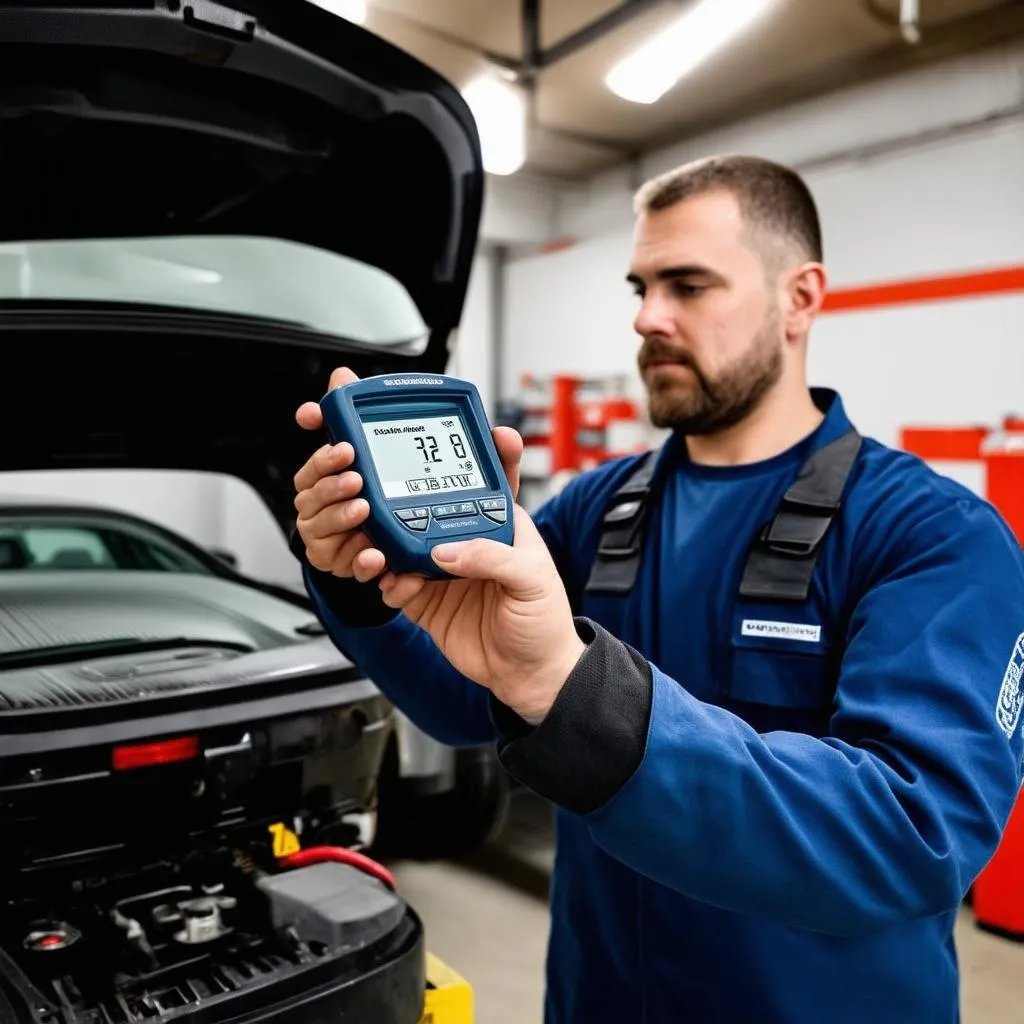 Mechanic using a Professional Scanner