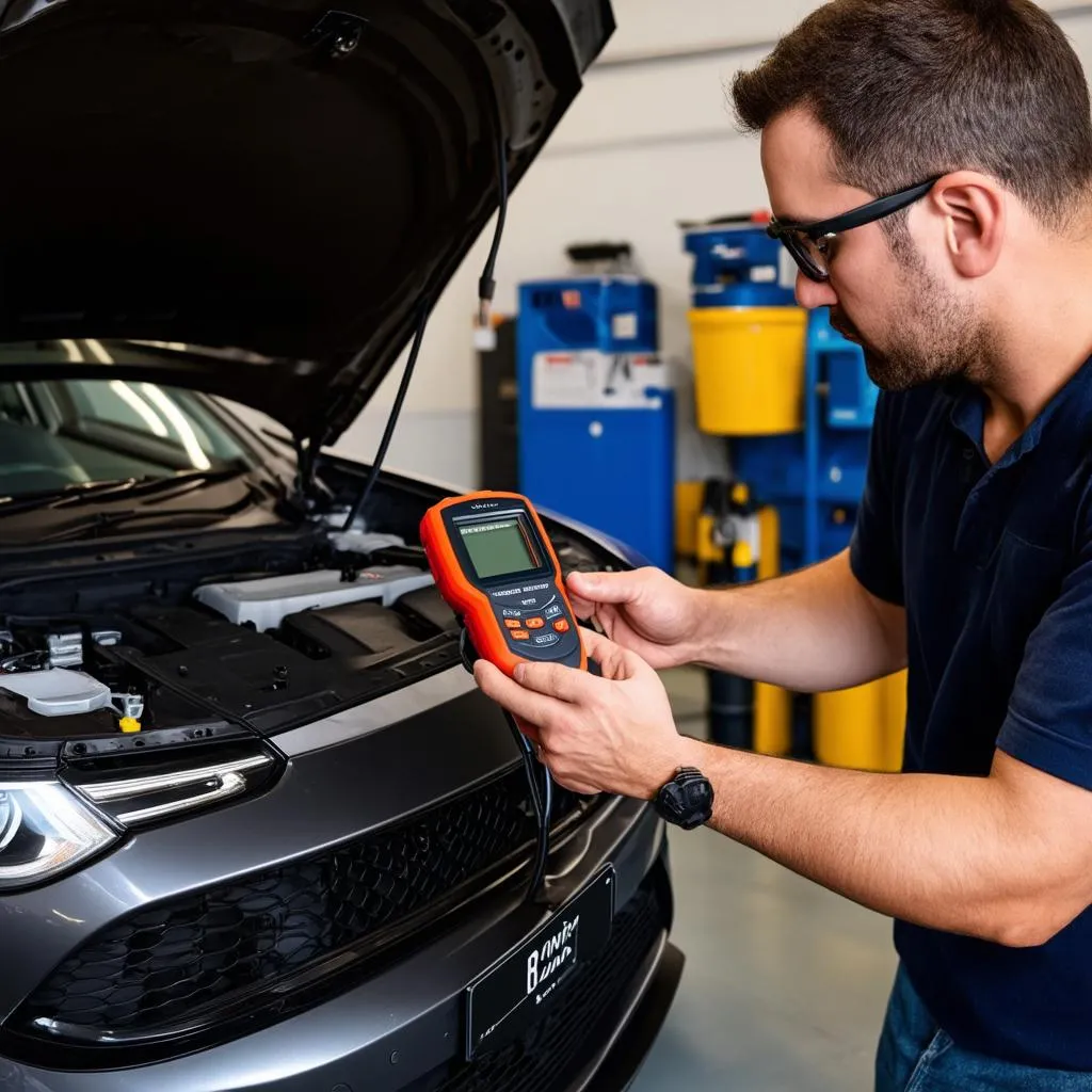 Mechanic Using OBD-II Scanner