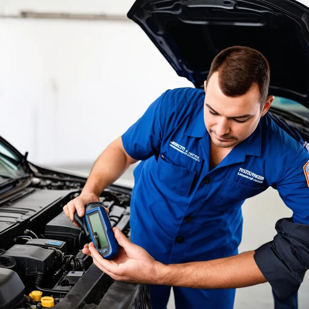 Mechanic using OBD II scanner