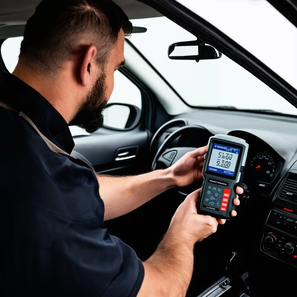 Mechanic Using OBD Scanner