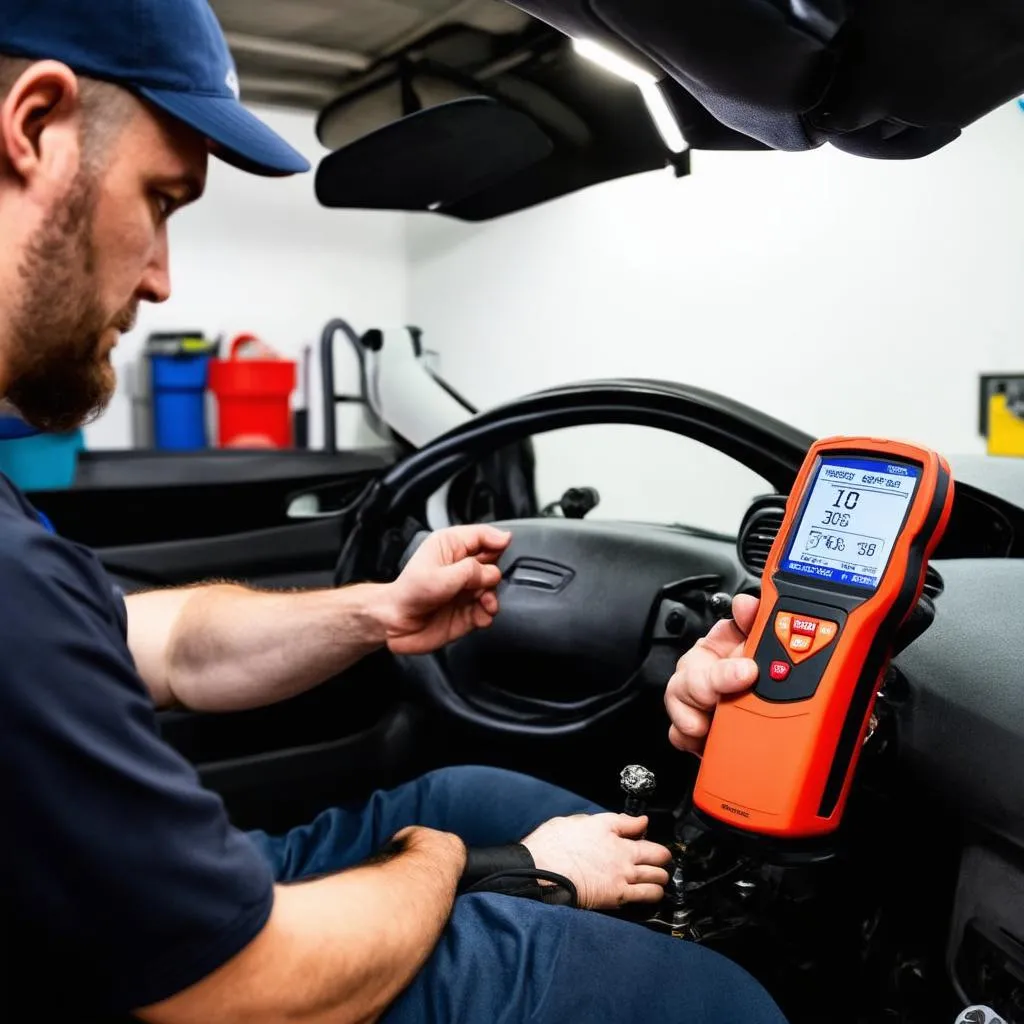 Mechanic Using Diagnostic Scanner