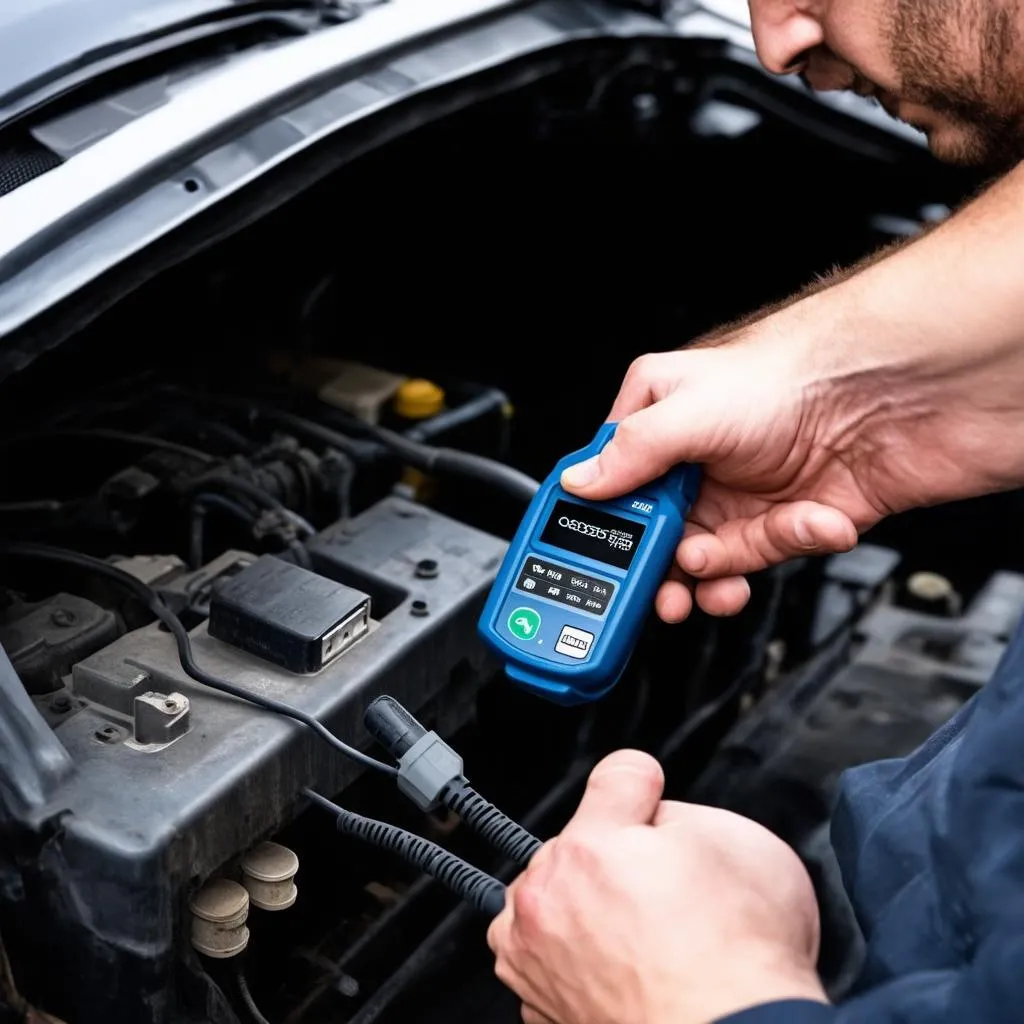 mechanic using scanner on car