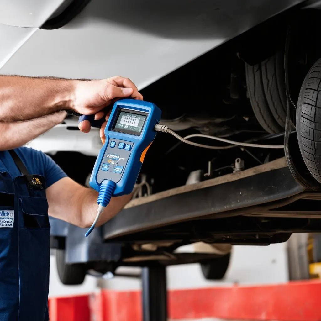 Mechanic Using Scanner on Car