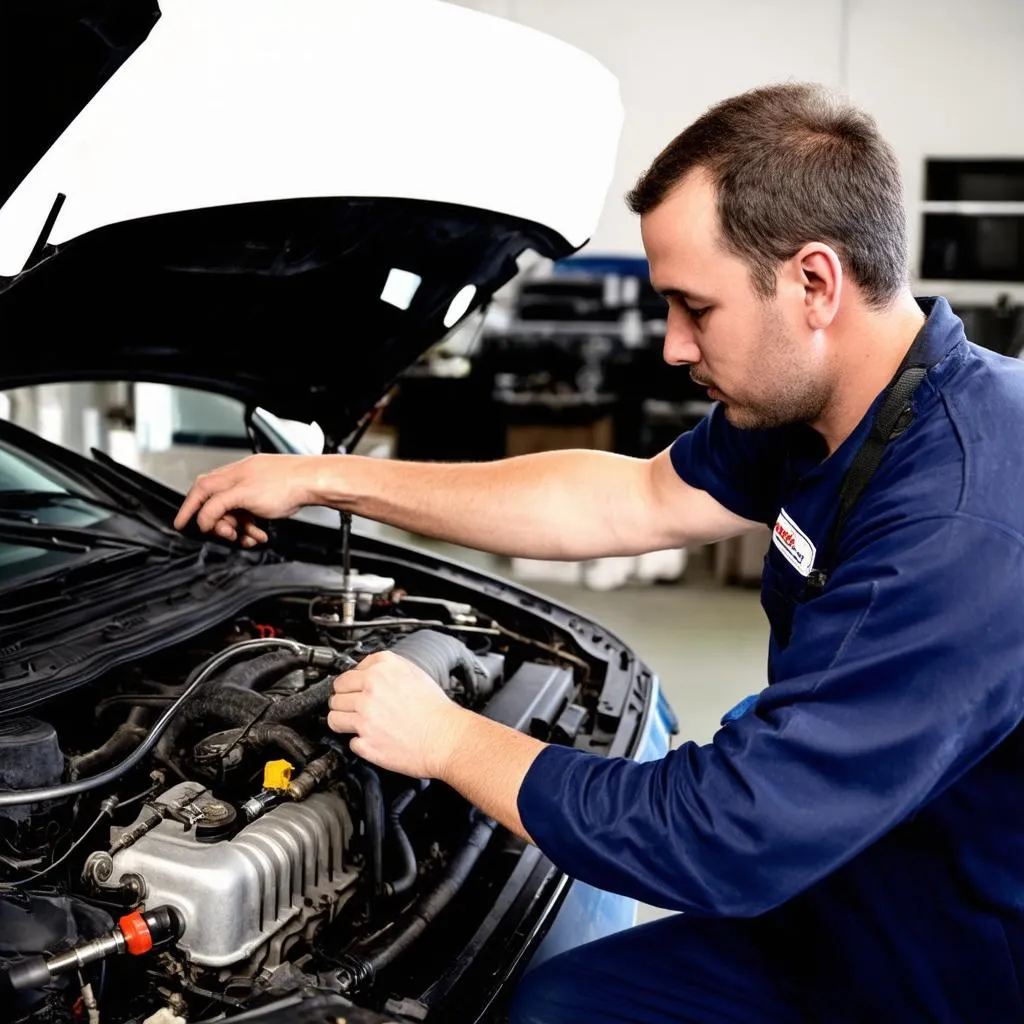 Car Mechanic Repairing a Vehicle