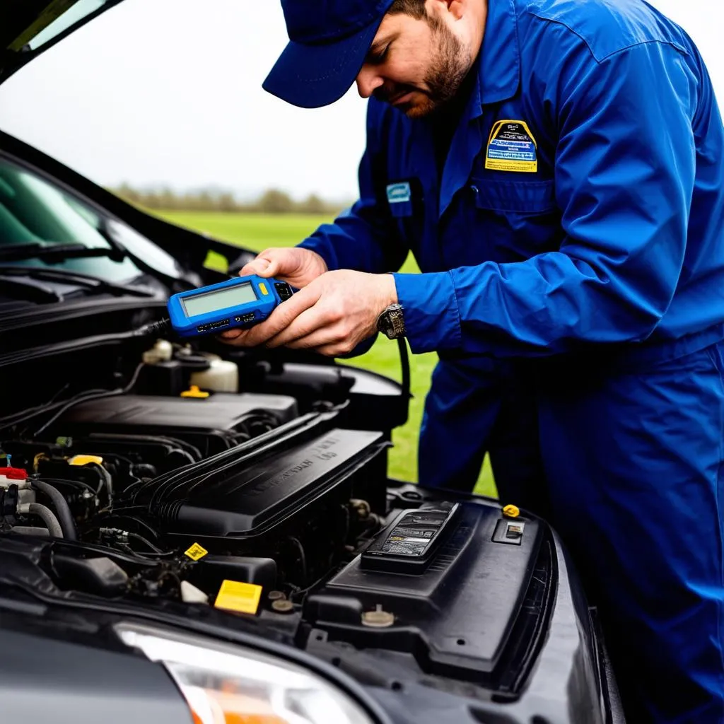 Mechanic working on a car's engine