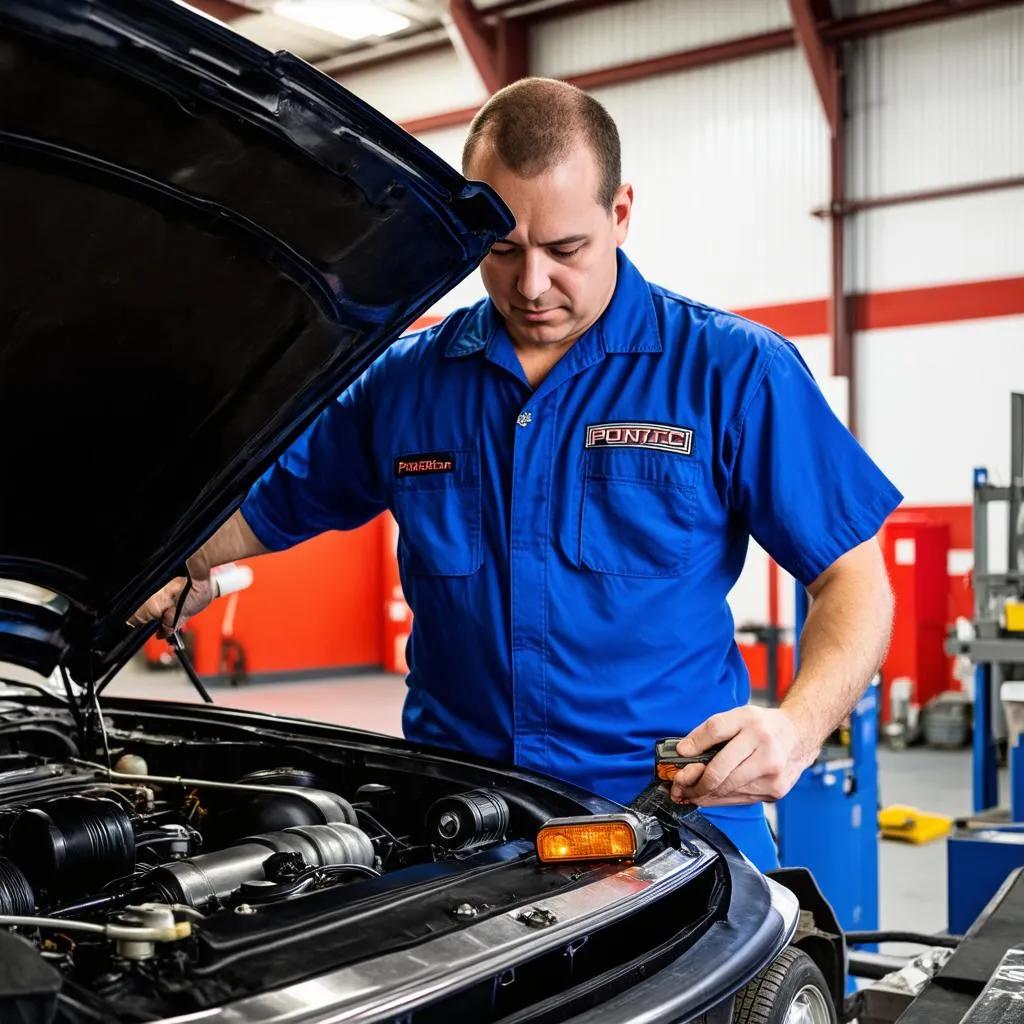 Mechanic Working on a 1989 Pontiac