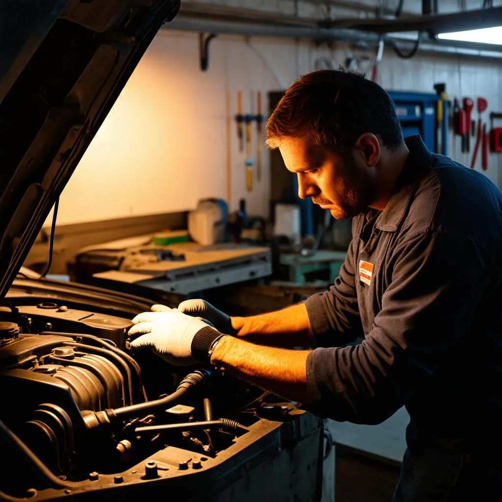 Mechanic working on engine