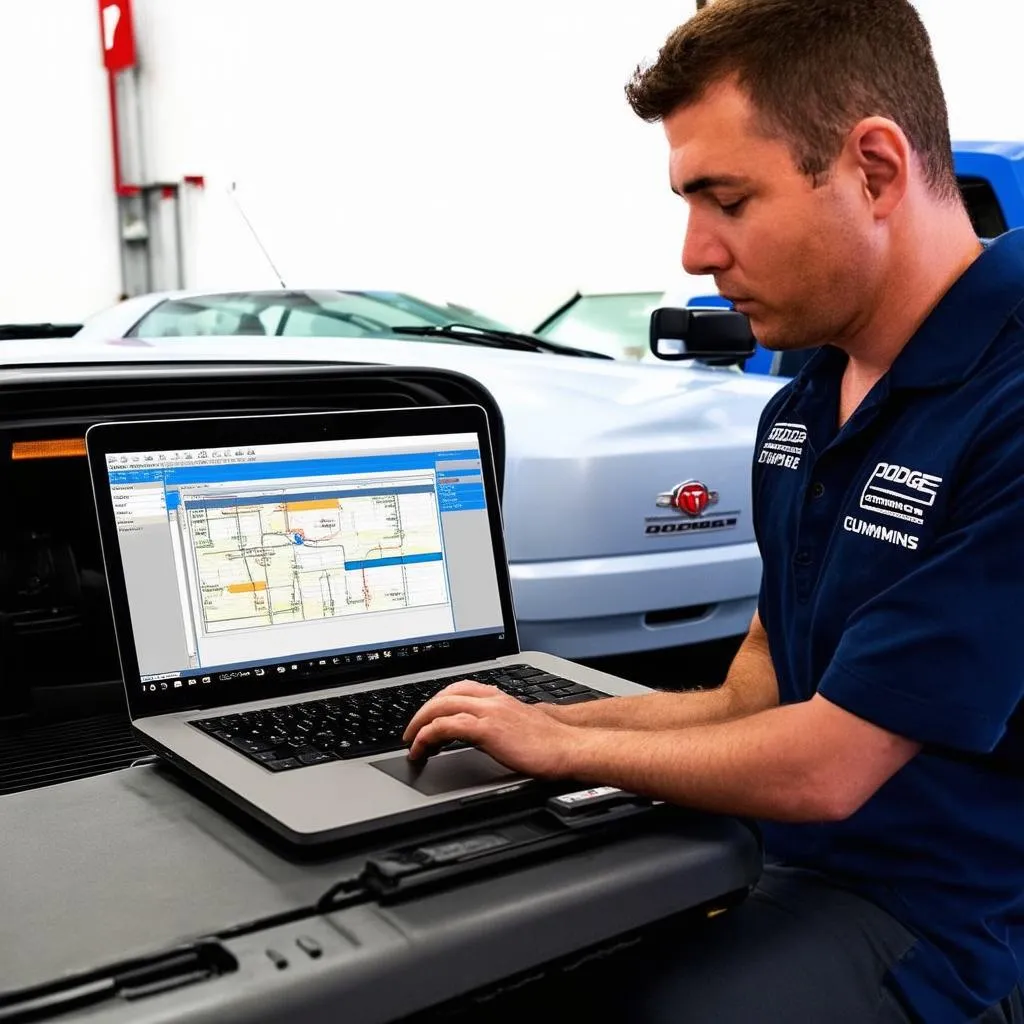 Mechanic Working on a Laptop