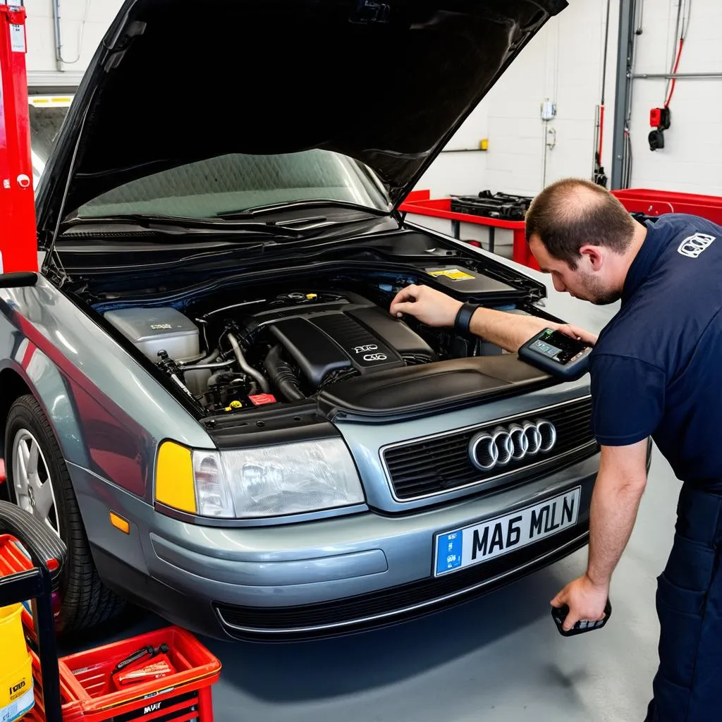 Mechanic Working on a 1996 Audi A4 B5