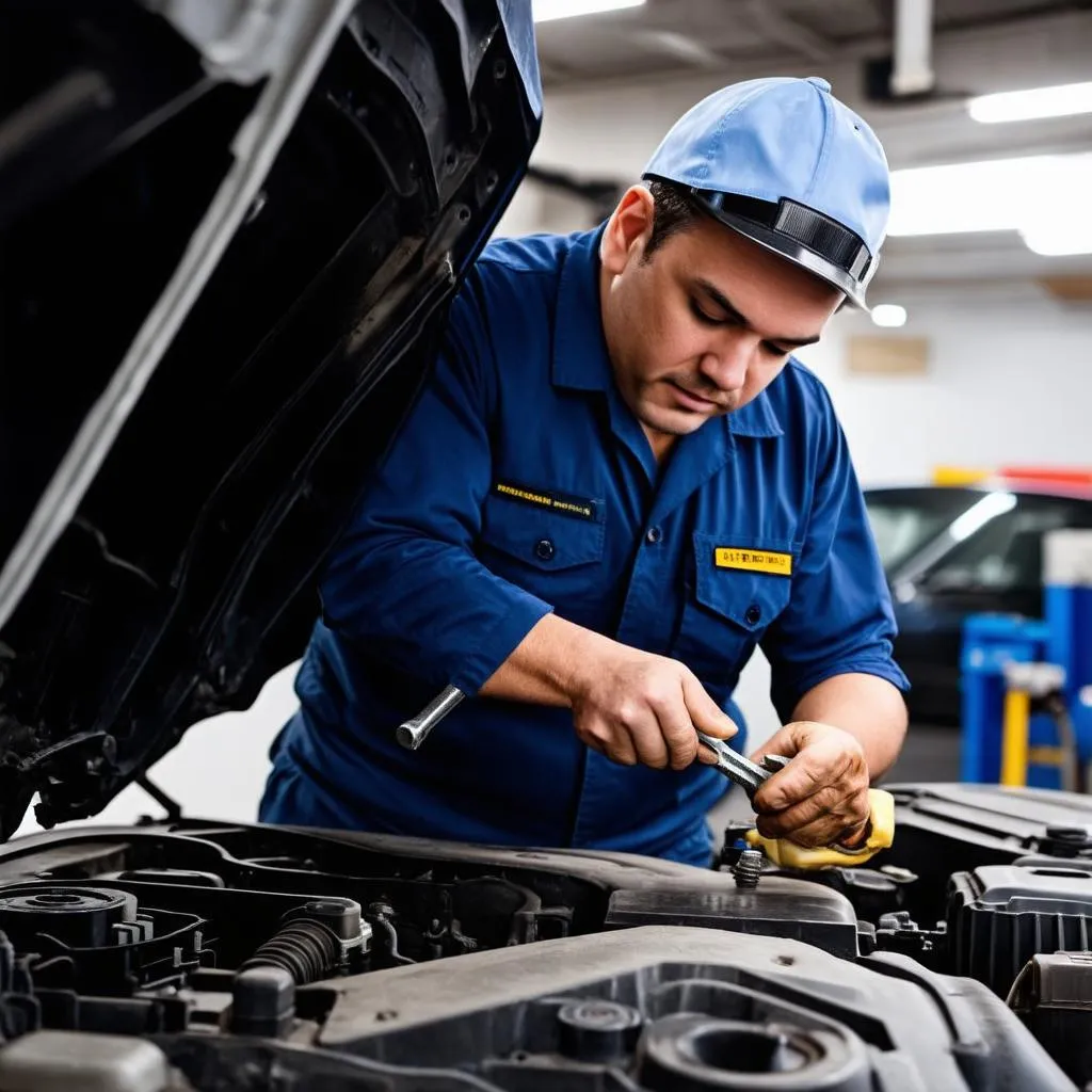 Mechanic Working on Car