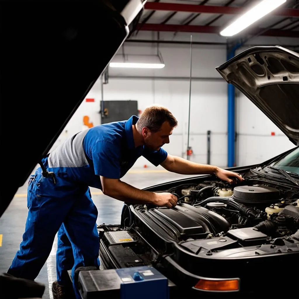 Mechanic Working on Car