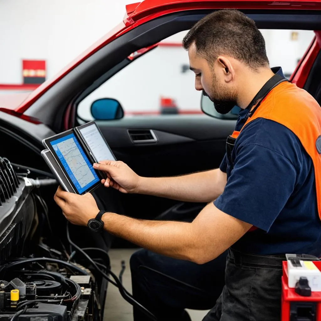 Mechanic Working on Car