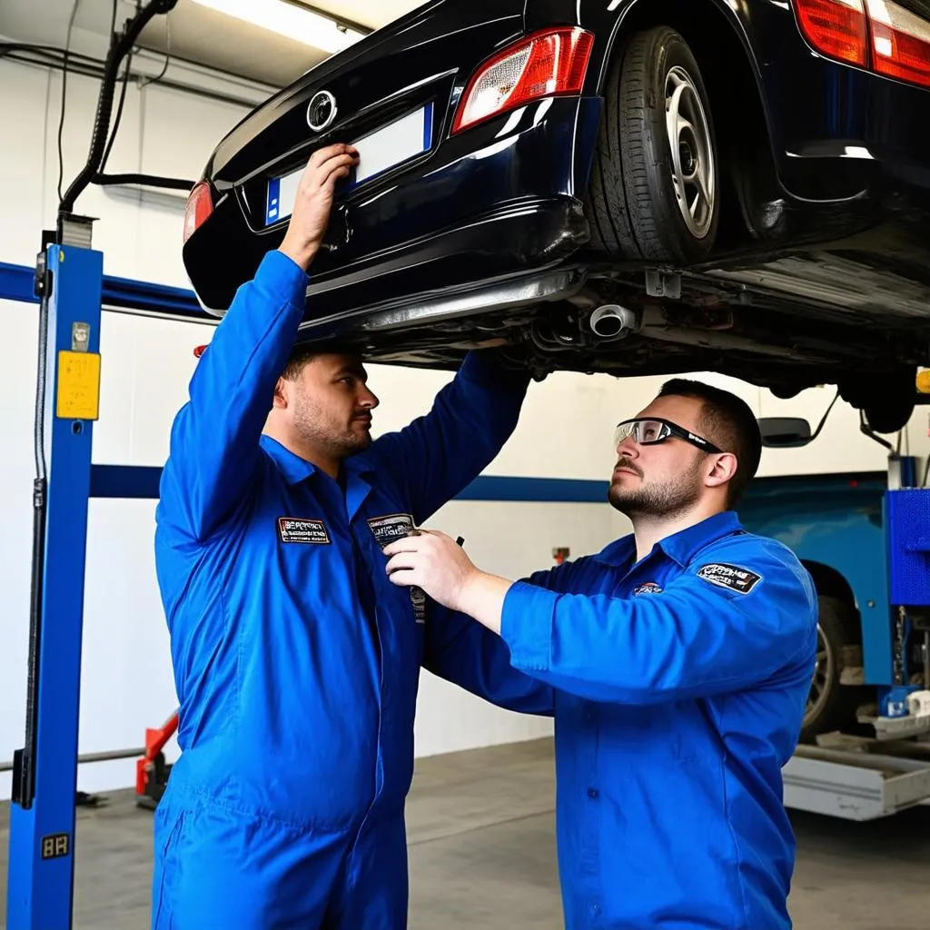 Mechanic working on a car's air conditioning system