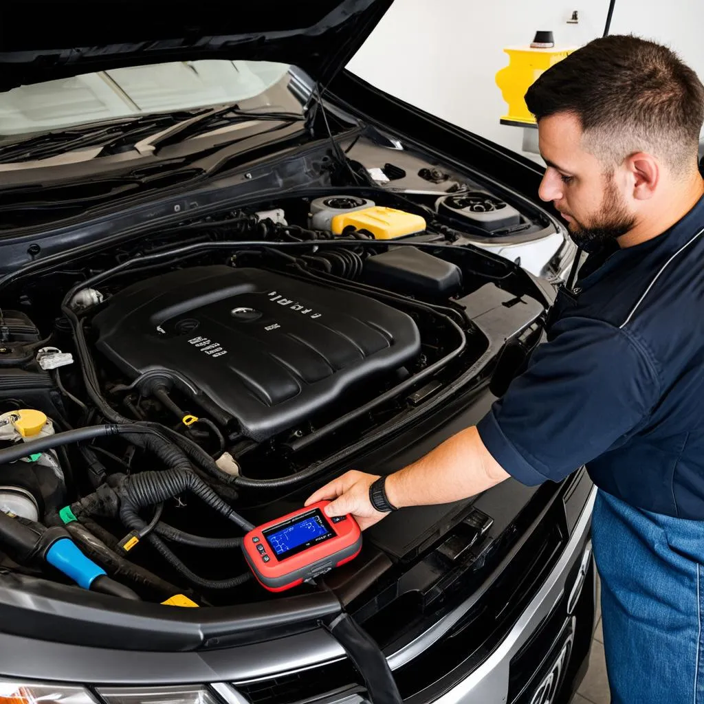 Mechanic Working on Car Engine