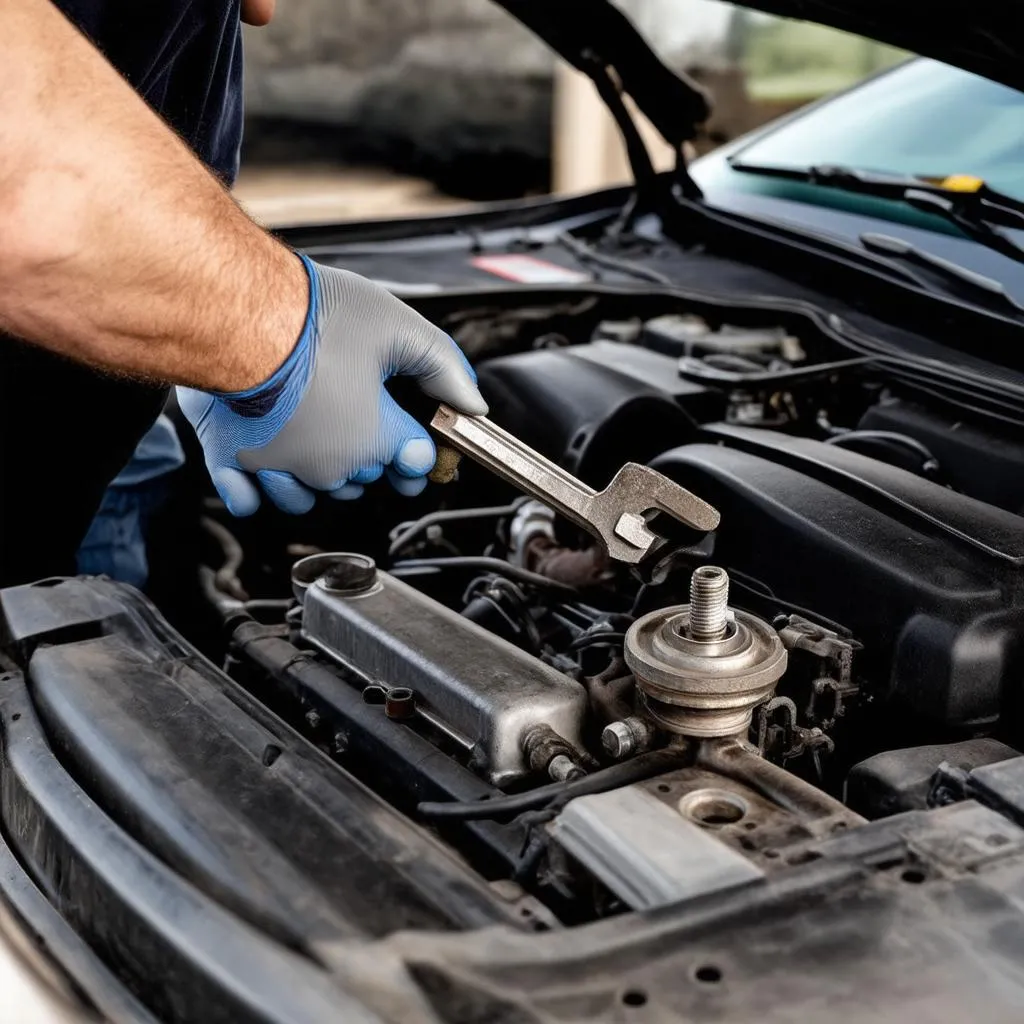 mechanic working on car engine