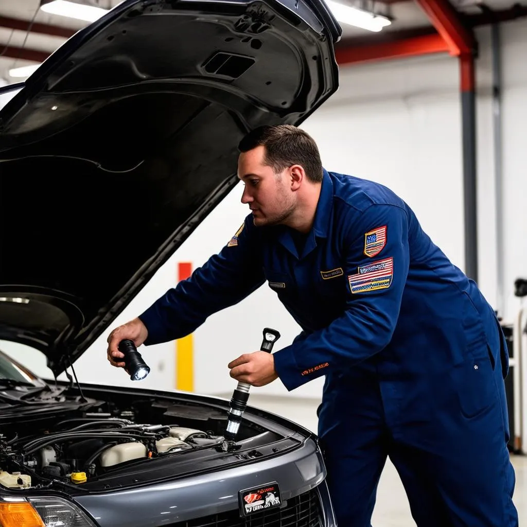 Mechanic Inspecting Engine