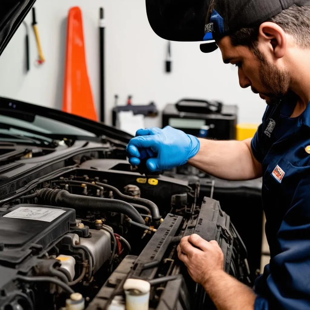 Mechanic Working on Engine