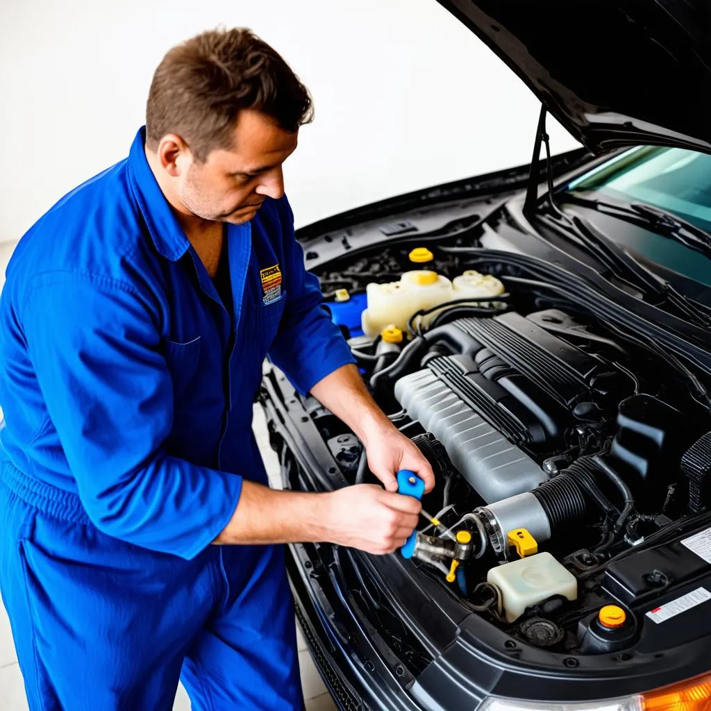 Mechanic Working on a Car Engine