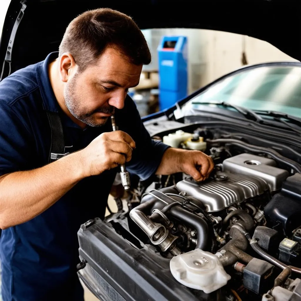 Mechanic Working on Car Engine